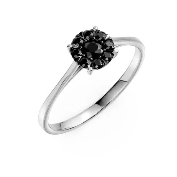 Inel de logodna din aur alb cu diamante negre de 0.3ct