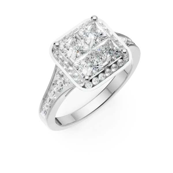 Inel de logodna din aur alb cu diamante princess de 0.5ct si diamante de 0.3ct
