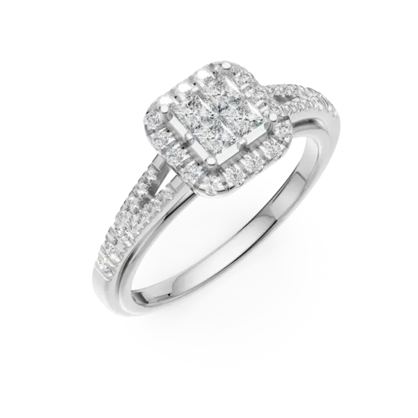 Inel de logodna din aur alb cu diamante princess si rotunde de 0.5ct
