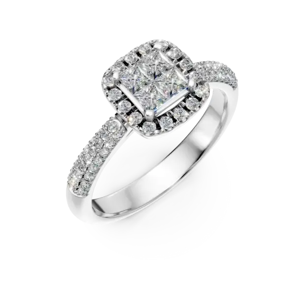 Inel de logodna din aur alb cu diamante princess si rotunde de 0.5ct