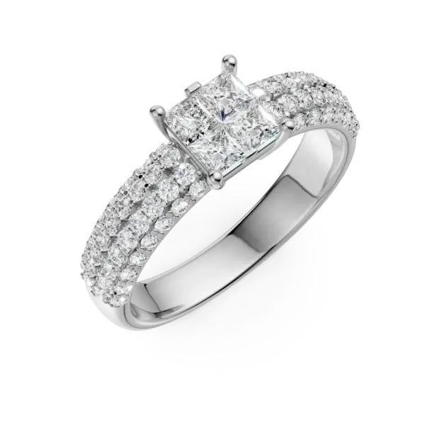 Inel de logodna din aur alb cu diamante princess si rotunde de 0.9ct