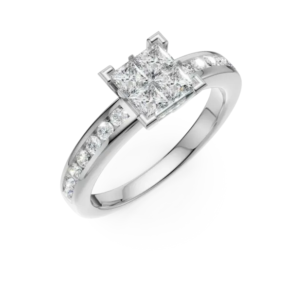 Inel de logodna din aur alb cu diamante princess si rotunde de 0.7ct
