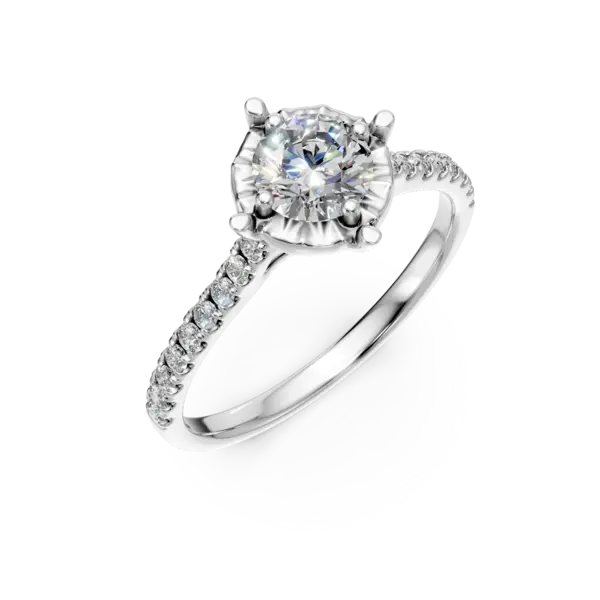 Inel de logodna din aur alb cu un diamant central de 0.35ct si diamante de 0.16ct