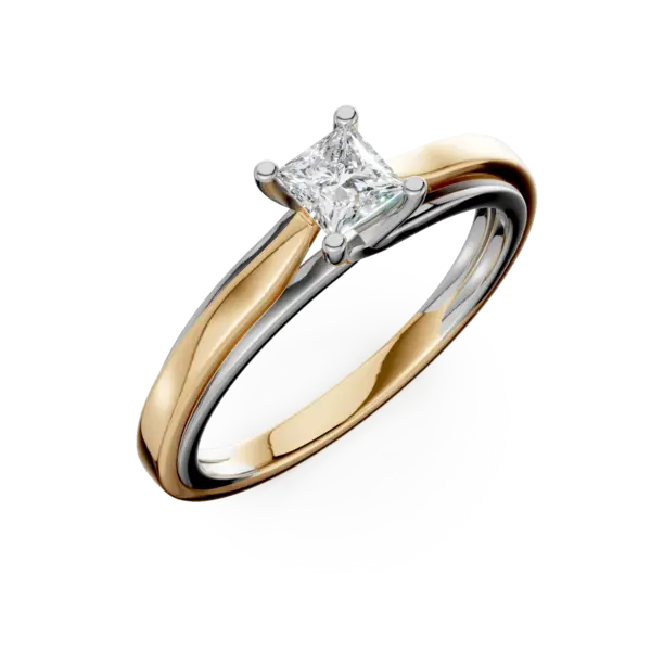 Inel de logodna din aur alb-galben cu diamant princess solitaire de 0.4ct