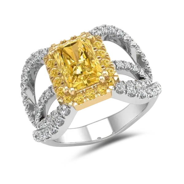 Inel de logodna din aur alb-galben cu pietre pretioase de 1.35ct