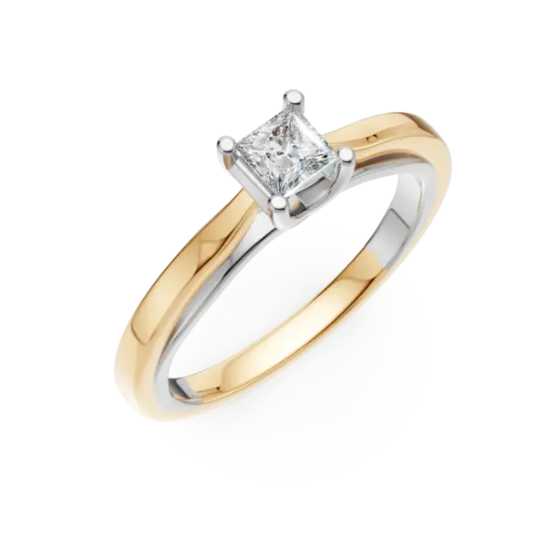 Inel de logodna din aur alb-galben cu un diamant princess solitaire de 0.2ct