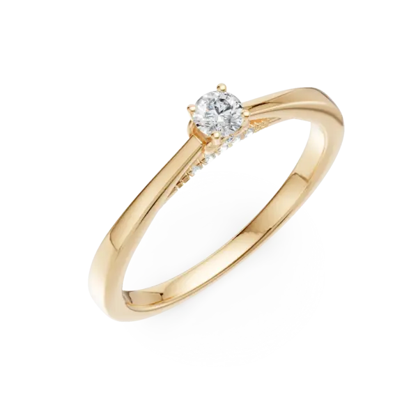 Inel de logodna din aur galben cu diamant de 0.1ct si diamante de 0.06ct