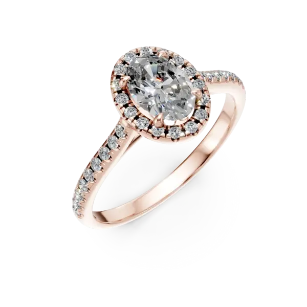 Inel de logodna din aur roz cu diamante ovale si rotunde de 0.8ct