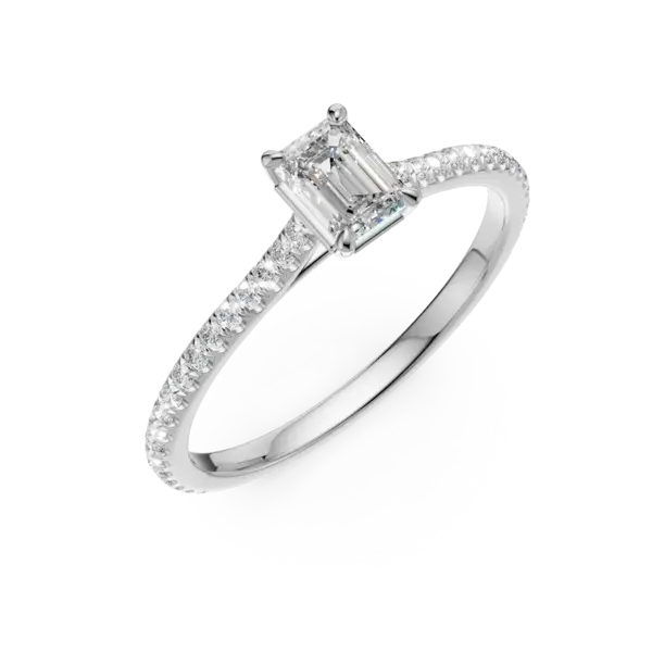 Inel de logodna din platina cu diamant emerald de 0.19ct si diamante de 0.18ct