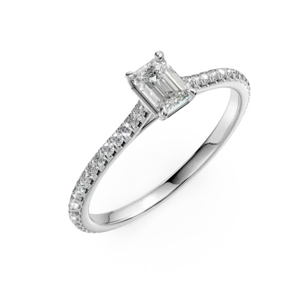Inel de logodna din platina cu diamant emerald de 0.3ct si diamante de 0.19ct