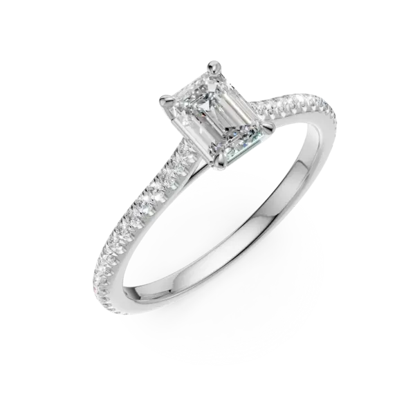 Inel de logodna din platina cu diamant emerald de 0.4ct si diamante de 0.2ct
