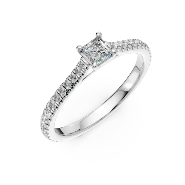 Inel de logodna din platina cu diamant princess de 0.2ct si diamante de 0.17ct