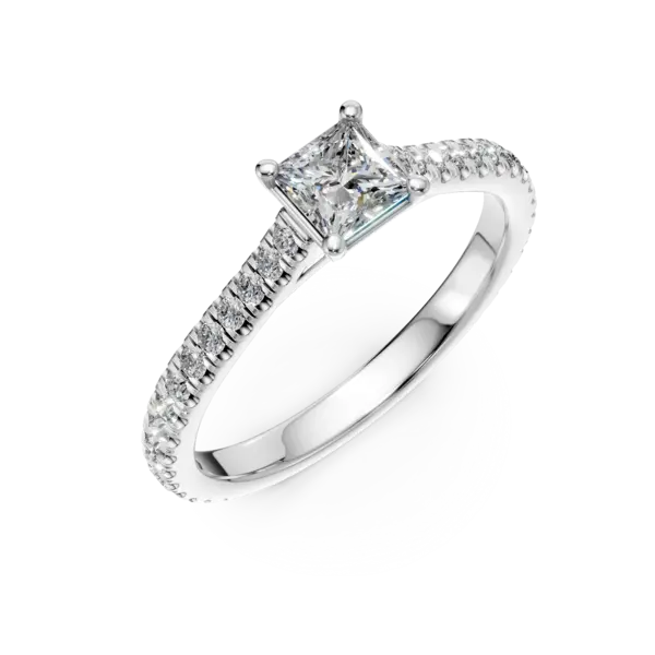 Inel de logodna din platina cu diamant princess de 0.4ct si diamante de 0.1ct