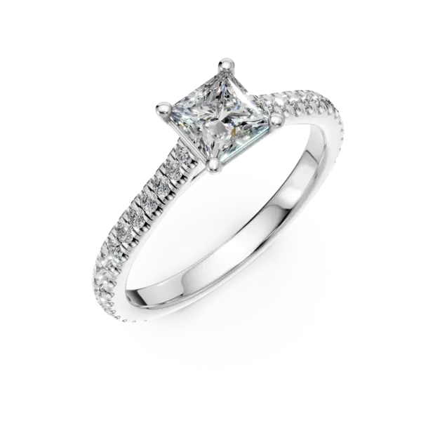 Inel de logodna din platina cu diamant princess de 0.6ct si diamante de 0.1ct