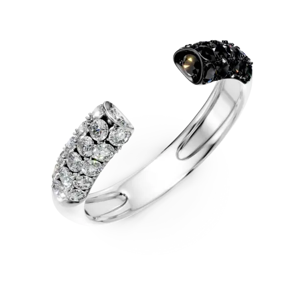 Inel deschis din aur alb cu diamante negre si incolore de 0.8ct