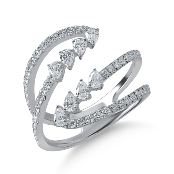 Inel deschis din aur alb cu diamante pear si rotunde de 0.97ct