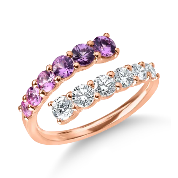 Inel deschis din aur roz cu safire roz de 0.8ct si diamante de 0.7ct