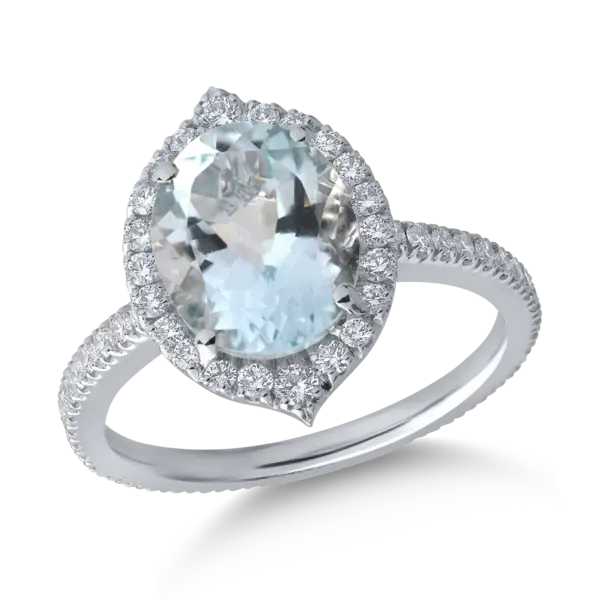 Inel din aur alb cu acvamarin oval de 2.5ct si diamante de 0.5ct