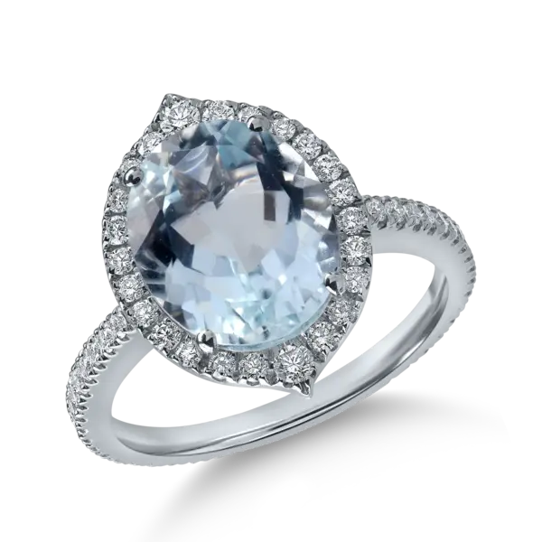 Inel din aur alb cu acvamarin oval de 3.5ct si diamante de 0.5ct