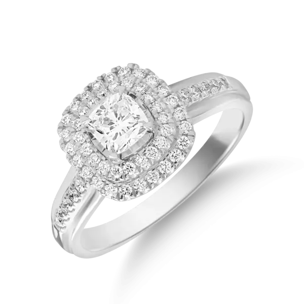 Inel din aur alb cu diamant cushion de 0.3ct si diamante de 0.2ct