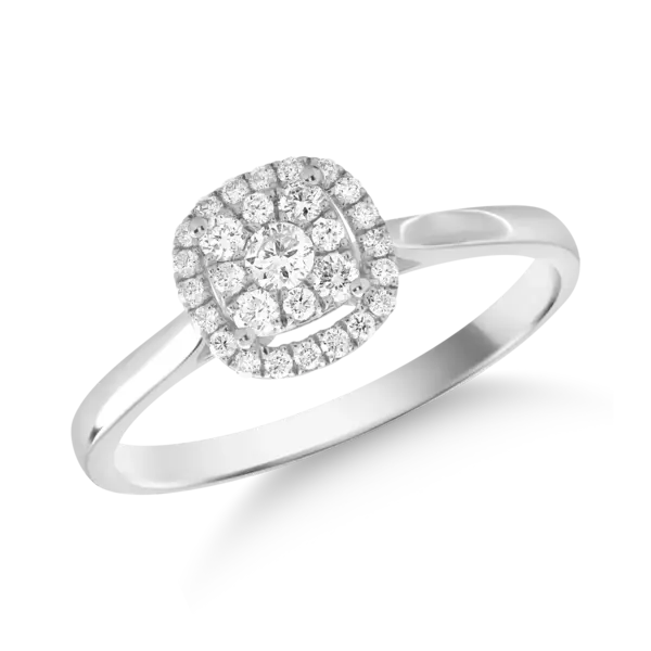 Inel din aur alb cu diamant de 0.07ct si diamante de 0.21ct