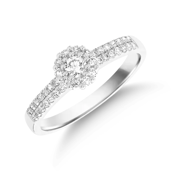 Inel din aur alb cu diamant de 0.09ct si diamante de 0.21ct