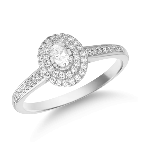Inel din aur alb cu diamant oval de 0.1ct si diamante de 0.14ct