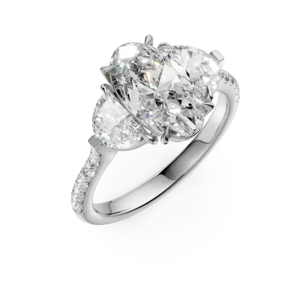 Inel din aur alb cu diamant oval de 2ct si diamante de 0.99ct