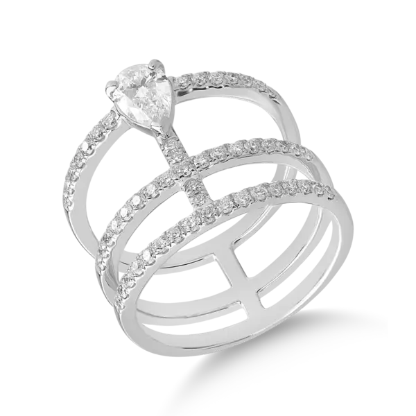 Inel din aur alb cu diamant pear de 0.49ct si diamante de 0.5ct