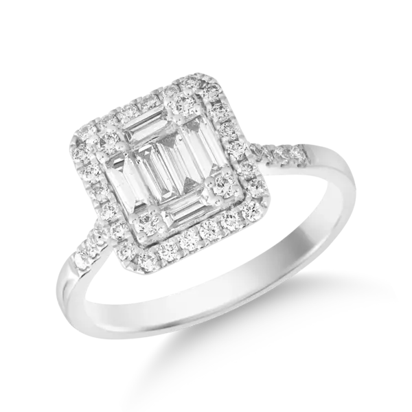 Inel din aur alb cu diamante baguette de 0.3ct si diamante de 0.3ct