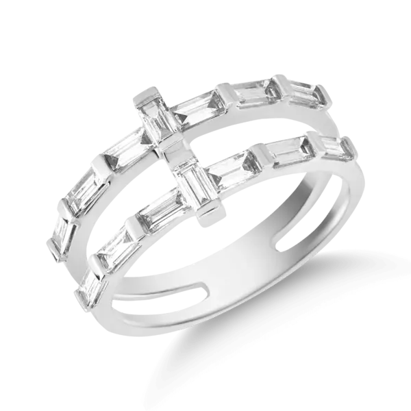 Inel din aur alb cu diamante baguette de 0.7ct