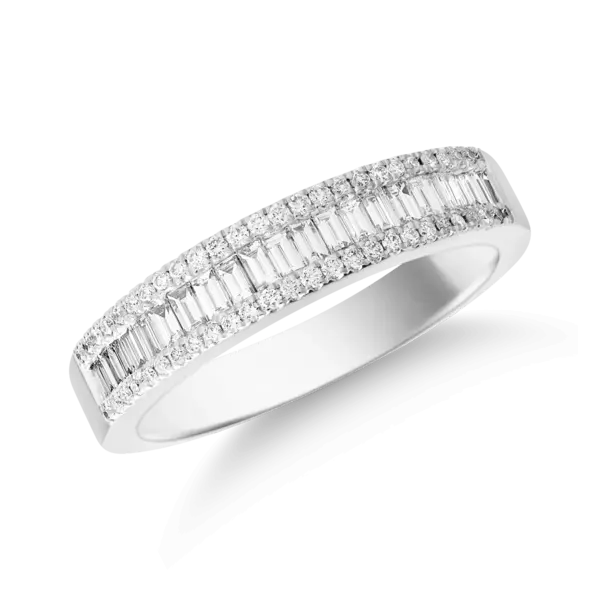 Inel din aur alb cu diamante baguette si rotunde de 0.48ct