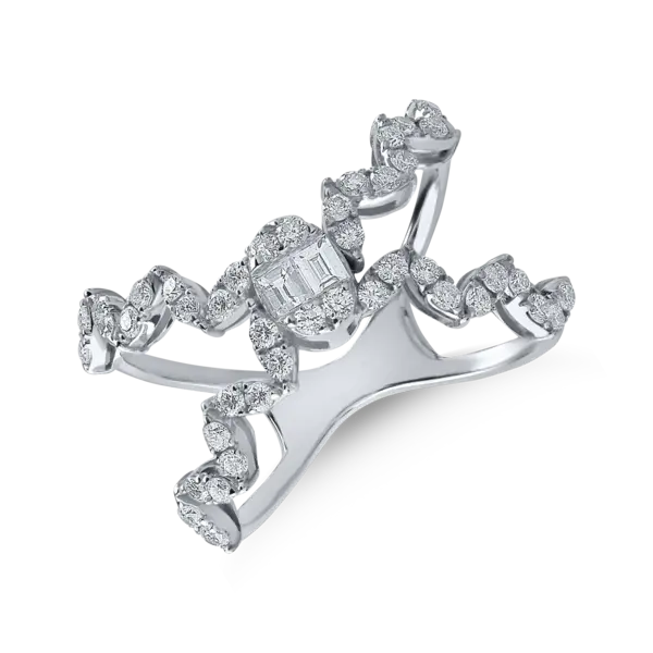 Inel din aur alb cu diamante baguette si rotunde de 0.6ct