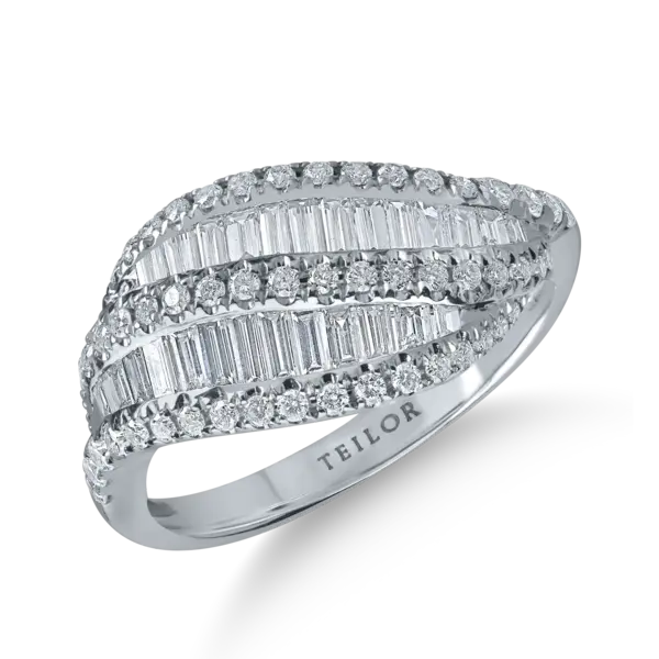 Inel din aur alb cu diamante baguette si rotunde de 0.93ct
