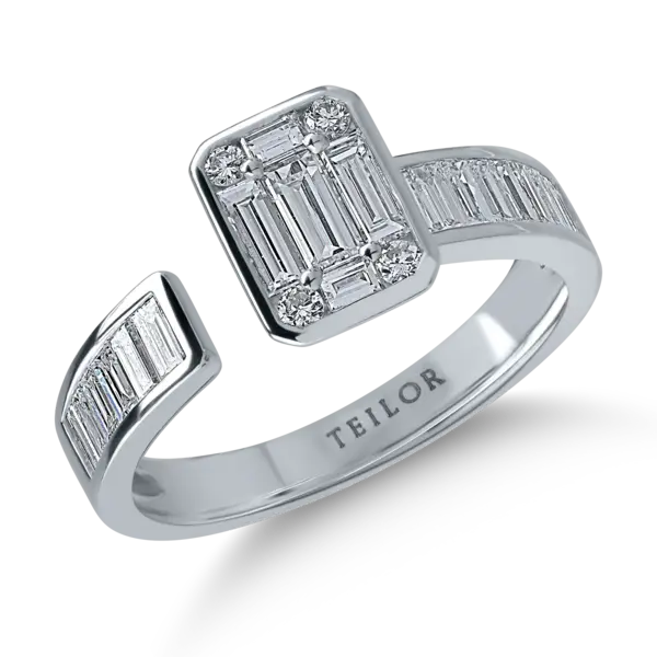 Inel din aur alb cu diamante baguette si rotunde de 0.9ct