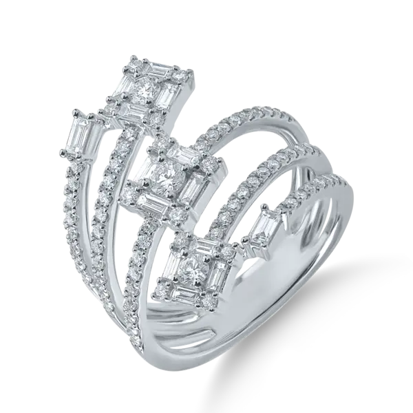 Inel din aur alb cu diamante baguette si rotunde de 1.1ct