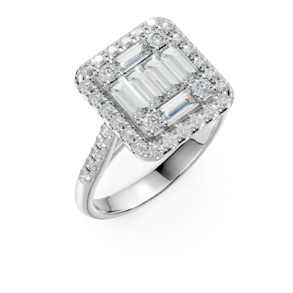 Inel din aur alb cu diamante baguette si rotunde de 1.1ct