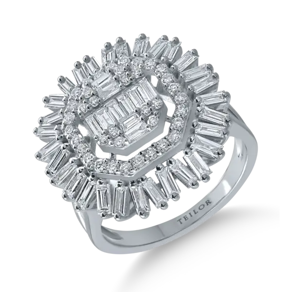 Inel din aur alb cu diamante baguette si rotunde de 1.2ct