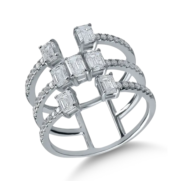 Inel din aur alb cu diamante baguette si rotunde de 1.66ct