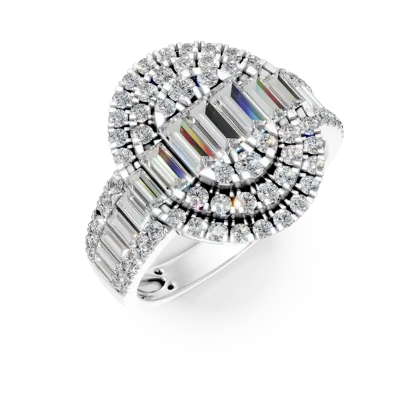 Inel din aur alb cu diamante baguette si rotunde de 1.6ct