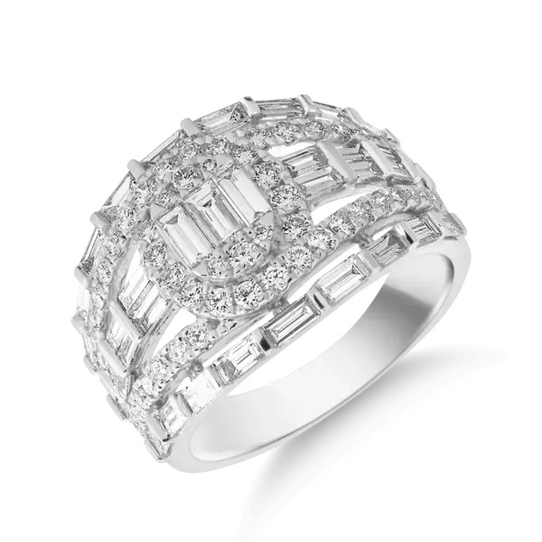 Inel din aur alb cu diamante baguette si rotunde de 1.8ct