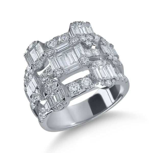 Inel din aur alb cu diamante baguette si rotunde de 2.17ct