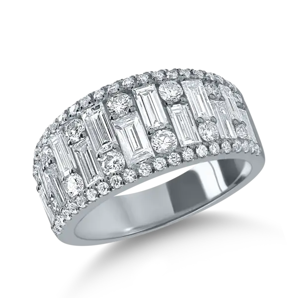 Inel din aur alb cu diamante baguette si rotunde de 2.2ct
