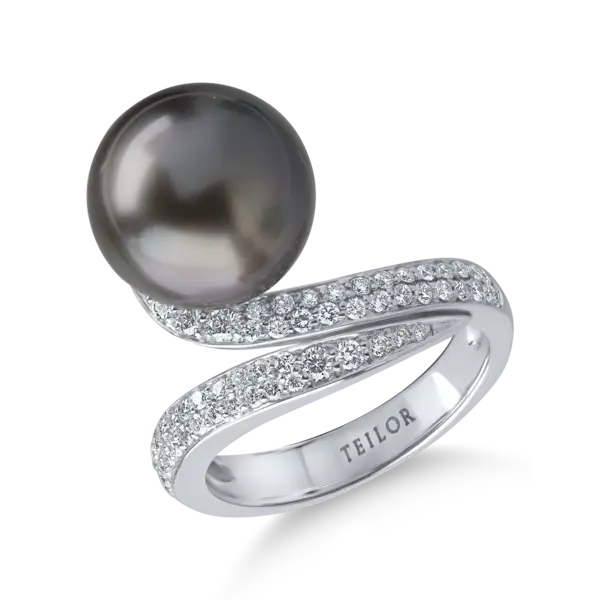 Inel din aur alb cu diamante de 0.4ct si perla de cultura