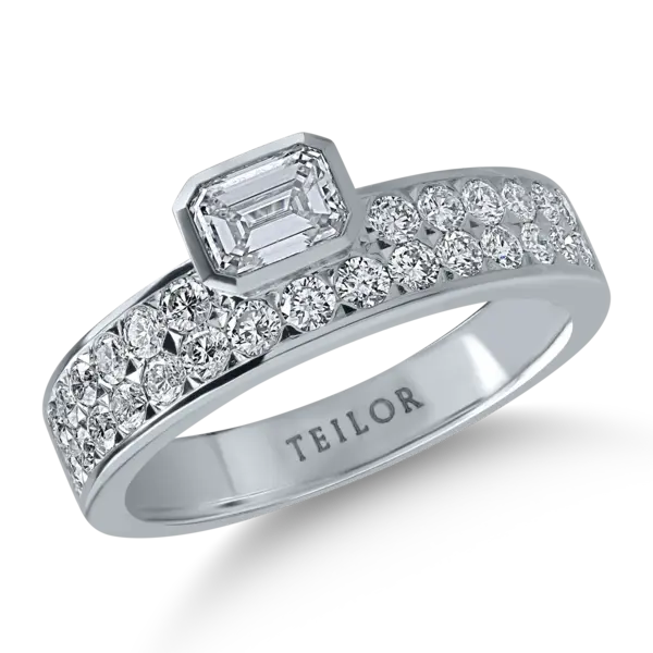 Inel din aur alb cu diamante emerald si rotunde de 1.09ct