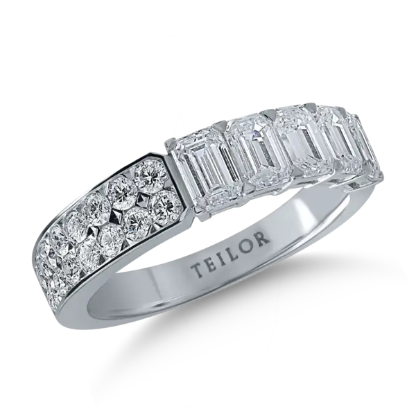 Inel din aur alb cu diamante emerald si rotunde de 1.95ct