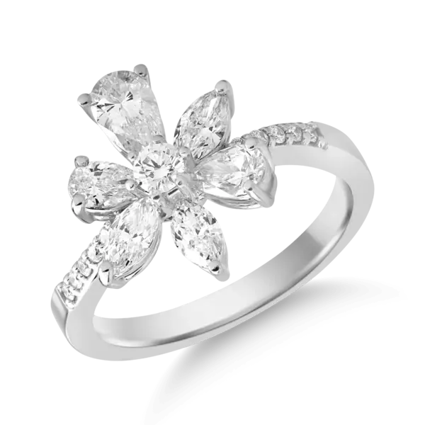 Inel din aur alb cu diamante marquise, pear si rotunde de 1.37ct
