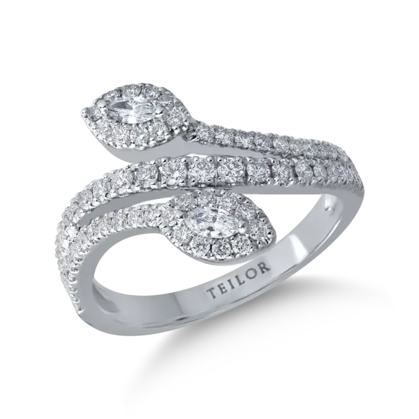 Inel din aur alb cu diamante marquise si rotunde de 0.7ct