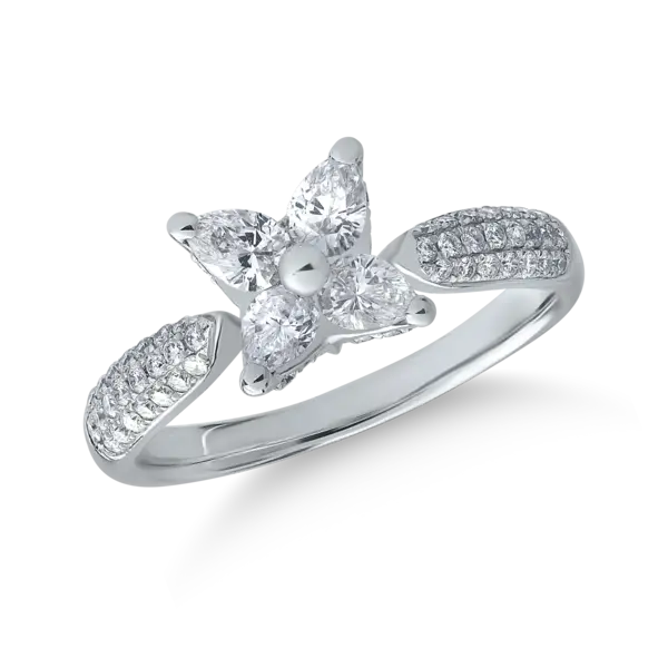 Inel din aur alb cu diamante marquise si rotunde de 0.89ct