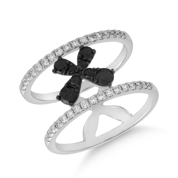 Inel din aur alb cu diamante negre de 0.41ct si diamante transparente de 0.34ct